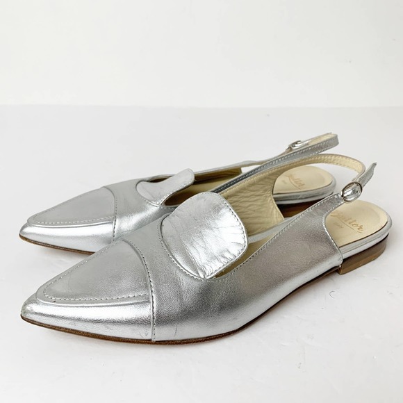Butter Leather Slingbacks Flats Silver Metallic 6 - Picture 1 of 8